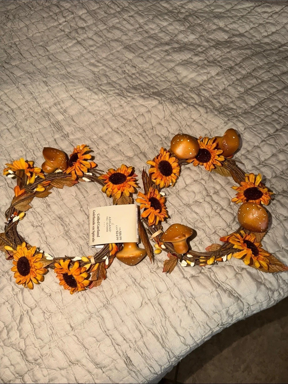 Two Ashland Floral Sunflower mushroom Wreath Orange & Brown NWT